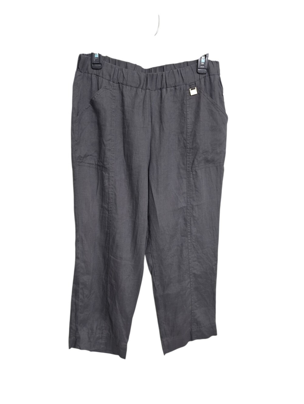 Ellen Tracy Gray Linen Straight Leg Pull On Crop Pants M Sustainable Breathable